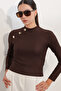 Women's Button Detailed Long Sleeve Blouse 40044 - Brown