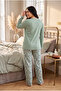 Seasonal Fabric Crew Neck Long Sleeve Large Size Women's Pajama Set 400 - 5