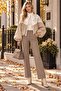 Women's Beige Balloon Sleeve Zippered Detailed Embellished Bomber Jacket Nbk9000 - 2