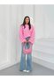 Women's Pink Seersucker Textured Wide Sleeve Blouse Frv0230 - 5