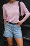 Women's Crew Neck Slim Knit Sweater with Ruffled Sleeves - 2