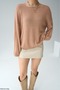 Women's Beige Boat Neck Slim Plain Sweater