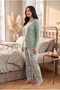 Seasonal Fabric Crew Neck Long Sleeve Large Size Women's Pajama Set 400 - 4