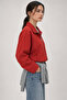 4974 Women's Stand Collar Elastic Waist Zippered Bomber Jacket Red - 5