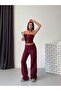 Women's Burgundy Zippered Bustier 3 Threaded Threaded Triple Sweatpants Set Get26372 - 6