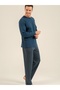 Men'S, 100% Cotton, Crew Neck, Pocket Detail, Navy Blue Long Sleeve Pajama Set - 6