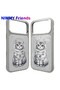iPhone 18 Pro Max Compatible Magsafe 3D Embroidered Phone Case - Gray Cat with Blue Stone Pendant