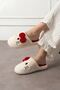 Mochi White Red Ribbon Detailed Cat Figured Plush Women's Winter House Slippers