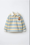 Girl's Teddy Bear Printed Collared Striped Sweatshirt
