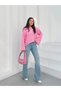 Women's Pink Seersucker Textured Wide Sleeve Blouse Frv0230 - 3