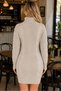 Women's Long Sleeve Turtleneck High Neck Front Back Hairnet Thessaloniki Knit Patterned Links Detailed Stylish Elegant Casual Mink Knitwear Mini Tunic Dress - 3