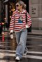 Red and White Striped Women's Surat Hooded Sweatshirt 2 Thread Count