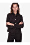 Button Detailed Mandarin Collar Pocketed Striped Blazer Jacket with Metal Accessories - 2
