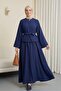 Single Button Belted Skirted Cupra Suit - Navy