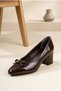 Women's Patent Leather Bow Detailed Short Block Heeled Shoes Pointed Toe Comfortable Sole Stylish Office and Daily Stiletto Ballerinas - 2