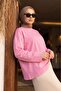 Crew Neck Long Sleeve Oversize Combed Cotton Sweatshirt -Pink