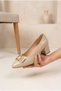 Women's Patent Leather Stone Buckle Thick Block Heeled Shoes Pointed Toe Bow Detail Comfortable Sole Stylish Evening Dress and Office Stiletto - 3