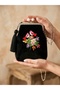 100% Hand Embroidered Vintage Linen Bag. Bird's Nest Themed .18X18 Cm, Lightweight Bag