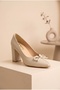 Women's Bow Detailed Thick Block Heeled Shoes Pointed Toe Comfortable Sole Stylish Evening Dress and Office Stiletto - 3