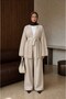 Women's Comfortable Cut Kimono Collar Belted Hijab Knitwear Double Set - 4