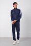 Men's Navy Blue Winter Stand Collar Zippered Diving Fabric Inside Cotton Regular Fit Tracksuit Set - E227 - 4