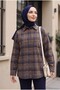 Plaid Patterned Oval Cut Oversize Shirt - Mink - 5