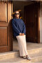Crew Neck Long Sleeve Oversize Combed Cotton Sweatshirt -Dark Blue - 5