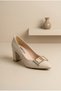 Women's Buckle-Strap Thick Block Heeled Stiletto Shoes Pointed Toe Comfortable Sole Stylish Evening Dress and Office Shoes