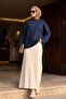 Crew Neck Long Sleeve Oversize Combed Cotton Sweatshirt -Dark Blue - 4