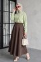 Elastic Waist Double Pocket Poplin Skirt - Dark Brown - 4