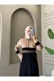 Women's Long Coat Two-Thread Cotton Zippered Pocket Comfortable Cut Casual Hijab Coat N-05535 _ Black-Beige - 2
