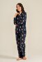 Women'S, Winter Bear Patterned, 100% Cotton, Navy Blue, Shirt Collar Pajama Set - 4