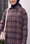 Plaid Patterned Oval Cut Oversize Shirt - Mink - 4