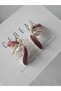 Vip Seri Gold Color Pearl Burgundy Flower Earrings - 7