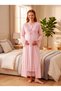 New Season Powder Lace Detailed Special Design Long Sleeve 100% Cotton Maternity Nightgown Set with Breastfeeding Feature - 3
