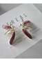 Vip Seri Gold Color Pearl Burgundy Flower Earrings - 3