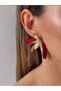 Vip Seri Gold Color Pearl Burgundy Flower Earrings - 2