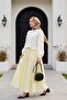 Pocketed Belted Lined Cotton Voile Skirt - Light Yellow - 3