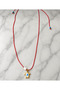 Red Rope Adjustable Necklace with Sea Shell Detail and Gold Enamel Turtle Figure - 3