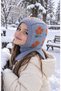 4-10 Years Old Girl's Floral Knitted Balaclava Hooded Beanie - 3
