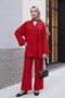 Loose Ayrobin Suit with Stone Buttons on the Front and Wide-Legged Trousers - Red - 4