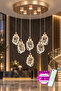 Crystal 6-light gold remote controlled 3-color dimmable modern pendant led chandelier for living room and kitchen