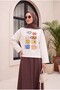 Fincan Printed Crew Neck Oversize 2 Thread Combed Cotton Sweatshirt -Ecru - 5