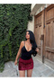 Burgundy Sequined Short Skirt