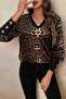 Leopard Elegance! New Season Women's Long Sleeve Button Detail V-Neck Leopard Patterned Blouse - 5