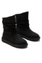 Women's Black Suede Bellows Boots with Stone Detail, Flat Sole, Comfortable Daily Ankle Boots