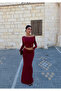 Burgundy Boat Neck Skirt Suit - 3