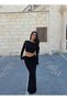 Black Boat Neck Skirt Suit - 4