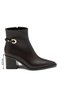 Coffee-Colored Block Heeled Zippered Black Pointed Toe Buckle Elegant Ankle Casual Women's Boots - 2