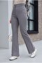 Buttoned Lycra Palazzo Trousers with Elastic Waist - Gray